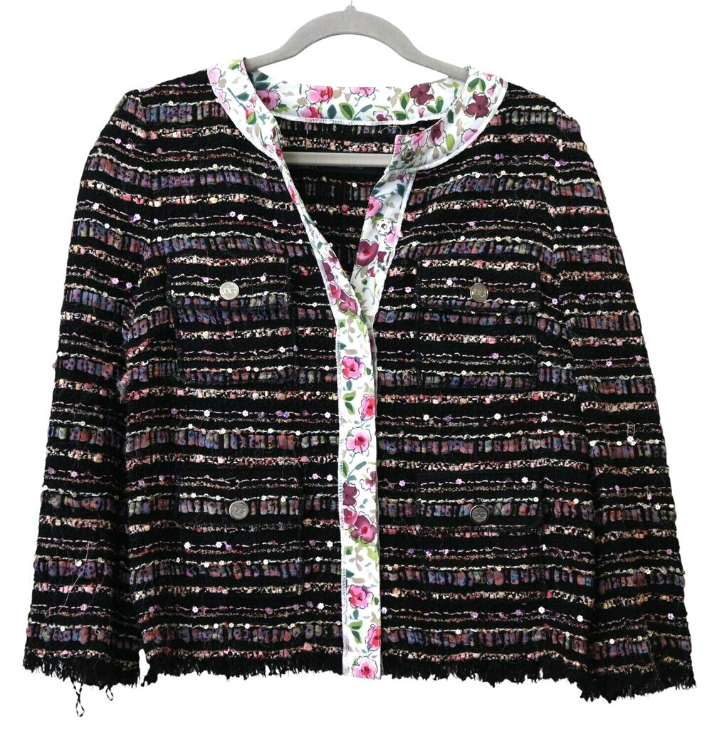 Dolce & Gabbana Black Pink Floral Woven Tweed Blazer Size 40 Approx US 4